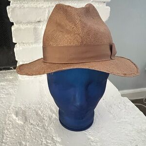 Fine Italian Borcalino Straw Fedora Hat with Ribbon Band.